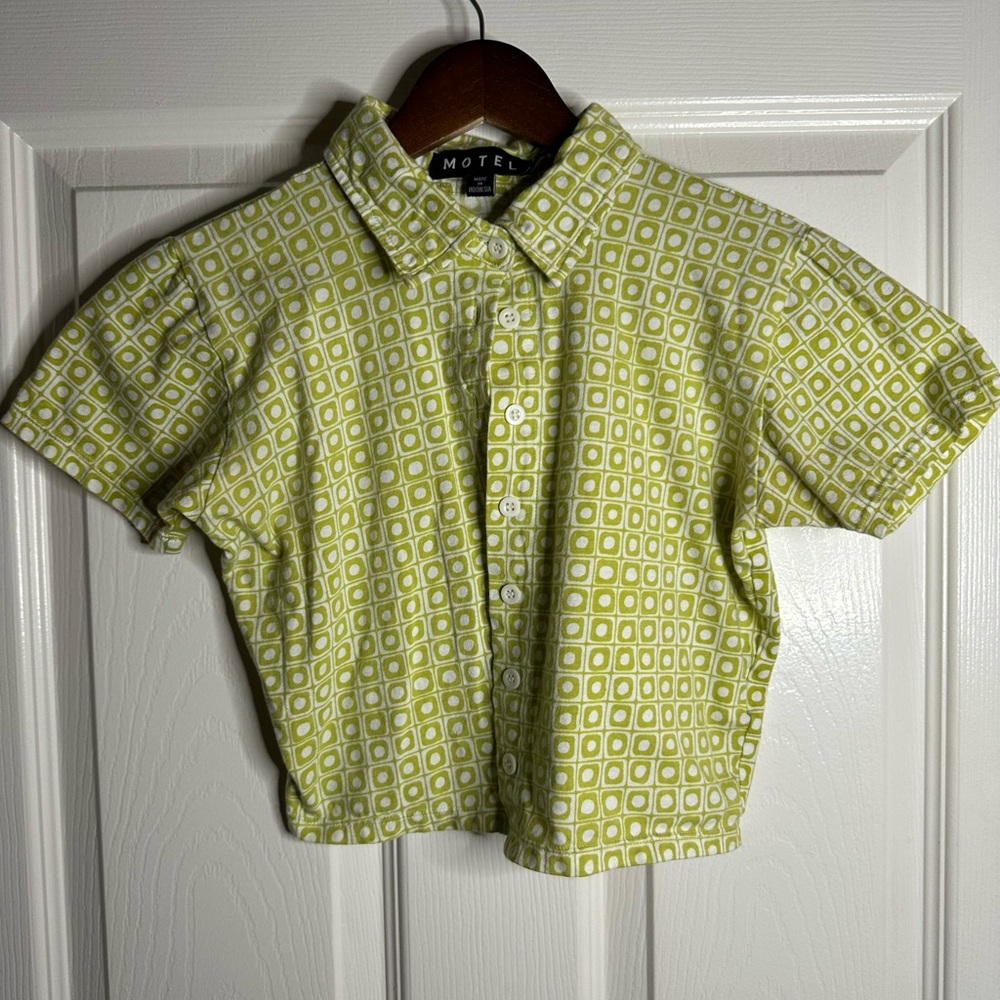 Motel Rocks Lime Geometric Crop Shirt